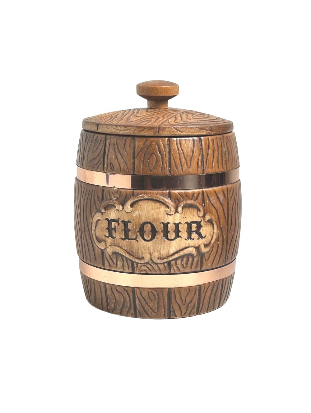 Vintage Treasure Craft Flour Barrel Canister with Lid - Made in USA